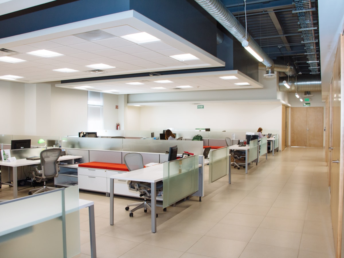 Commercial office build-out with open workstations